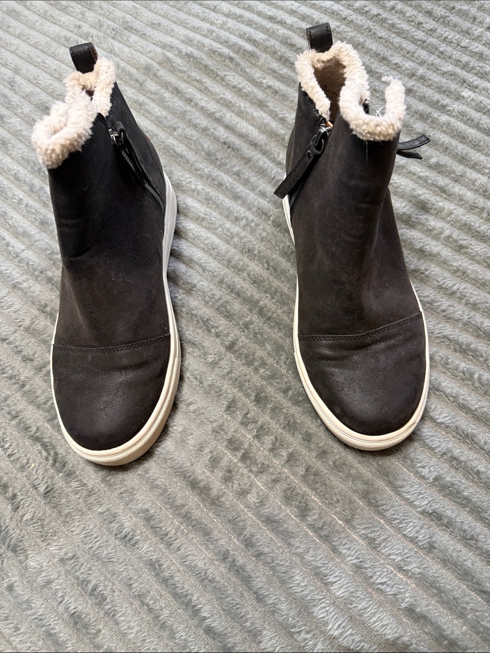 Yellow Box Black Ankle Booties with Cream Faux-Shearling Trim
